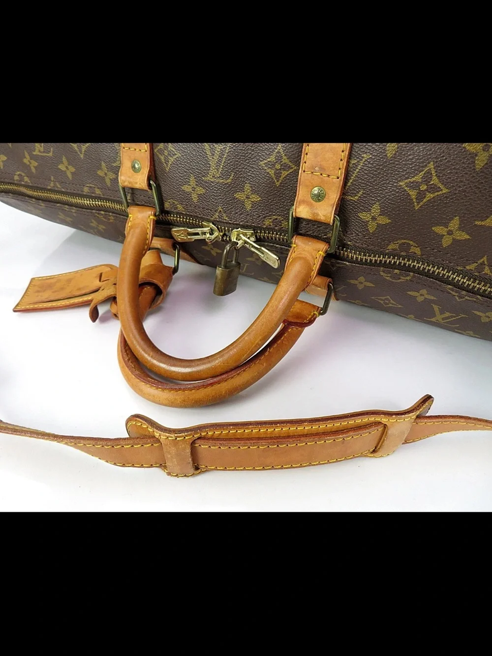 Louis Vuitton Brown Monogram Canvas Duffel with Tan Leather Trim